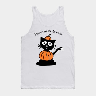 Happy Meow-loween Black Cat Halloween Pumpkin Costume Tank Top